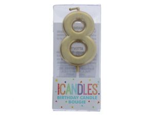 Small Gold Molded Birthday Candle # 8  