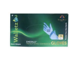 3.99 WALLETZ EMERALD NITRILE GLOVES MEDIUM 100 PACK