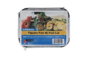 SQUARE PAN WITH FOIL LIDS 6 PACK  