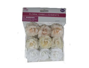 CREAM FLORAL EMBELLISHMENTS 9 PC