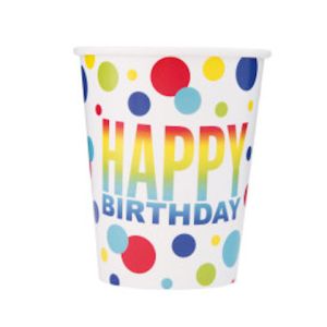 RAINBOW SPOT BIRTHDAY CUP 9 OZ 8 CT  