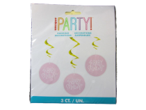PINK BABY SHOWER HANGING SWIRL 3 CT  