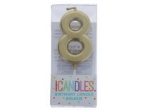Small Gold Molded Birthday Candle # 8  