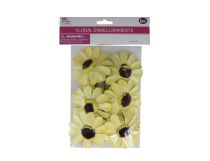 YELLOW FLORAL EMBELLISHMENTS 6 PC