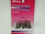 Allary Craft & Sew ASSORTED THIMBLES Pack Small Medium & Large Sizes 1 of Each Size NICKEL PLATED Metal Thimbles