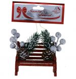 RED GLITTER BENCH WITH BERRIES 9 CM