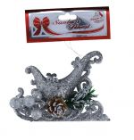 SILVER GLITTER SLEIGH WITH BERRIES 14 CM