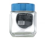 SQUARE GLASS CANISTER WITH METALLIC BLUE LID 15.2 OZ