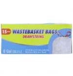 WASTEBASKET BAGS DRAWSTRING 8 GL 15 BAGS