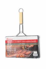 5.99 BBQ GRILL BASKET WITH WOODEN HANDLE 