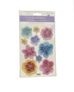 WHITE GLITTER FLORAL HANDMADE STICKERS 3D