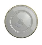 1.99 CLEAR PLATE CHARGER WITH GOLD RIMS