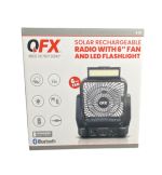 29.99 SOLAR RECHARGEABLE RADIO WITH 6 INCH FAN