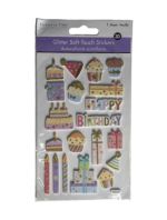 1.99 BIRTHDAY GLITTER SOFT TOUCH STICKERS 