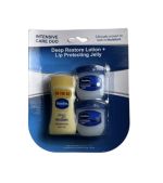 1.99 VASELINE 3 PCK DEEP RESTORE LOTION + LIP PROTECTION JELLY 