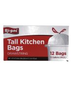 TALL KITCHEN BAGS DRAWSTRING 12 BAGS 13 GALLOONS