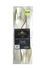 9.99 GOLD PLASTIC DISPOSABLE SERVING SET 12 PCS