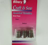 Allary Craft &amp Sew ASSORTED THIMBLES Pack Small Medium &amp Large Sizes 1 of Each Size NICKEL PLATED Metal Thimbles