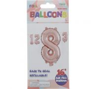 ROSE GOLD #8 FOIL BALLOON 16IN XXX