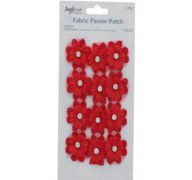 FABRIC FLOWER PATCH RED WITH PEARL