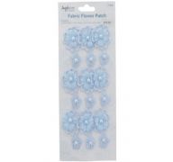 FABRIC FLOWER PATCH LIGHT BLUE WITH PEARL