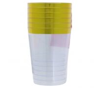 PLASTIC CLEAR GOLD PARTY CUPS 6 PACK
