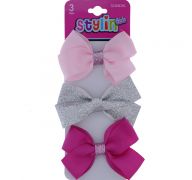 SMALL BOW CLIPS WITH GLITTER 3 CLIPS
