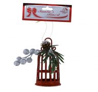 RED GLITTER BIRD CAGE WITH BERRIES 13 CM