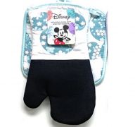 FLORAL MICKEY MOUSE OVEN MITT AND POT HOLDER