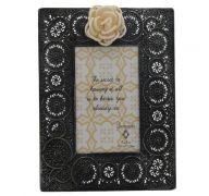 BLACK METAL LACE FRAME WITH FLOWER 4 X 6 INCH