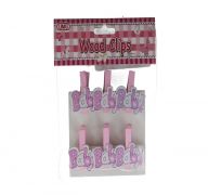 PINK BABY WOOD CLIPS 6 PACK  