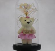 VALENTINES DAY LED ROSE WITH BEAR IN GLASS