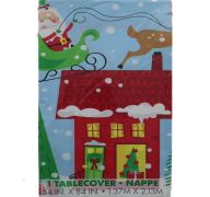 COLORFUL SANTA PLASTIC TABLECOVER 54 X 84 INCH