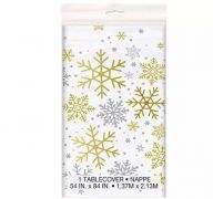 SILVER GOLD PLASTIC TABLECOVER 54 X 84 INCH