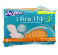ULTRA THIN OVER NIGHT PADS WITH WINGS 8 COUNT  