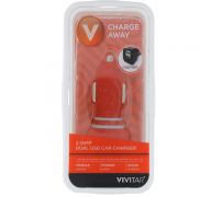 VIVITAR 2.1 AMP RED DUAL SLOT USB CAR CHARGER