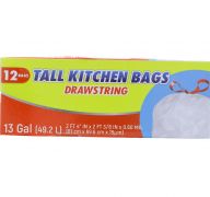 TALL KITCHEN BAGS DRAWSTRING 13 GL 12 BAGS