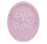 PINK BABY SHOWER PLATE 9 IN 8 CT  