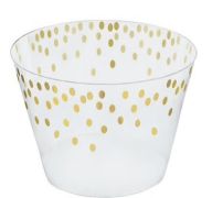 5.99 PLASTIC SERVING BOWL 10 INCH WITH DOT PATTERN GOLD 
