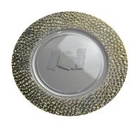 1.99 CLEAR PLATE CHARGER WITH GOLD RIMS