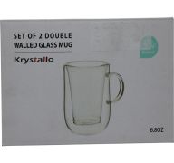 9.99 KRYSTALLO SET OF 2 DOUBLE WALLED GLASS MUG 6.8 OZ