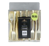 6.99 PLASTIC MINI FORK 100 PCS GOLD 